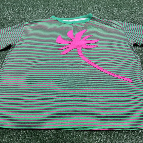 Ragabond Studio T Shirt Women's Size M Green Short Sleeve Striped - Picture 2 of 7